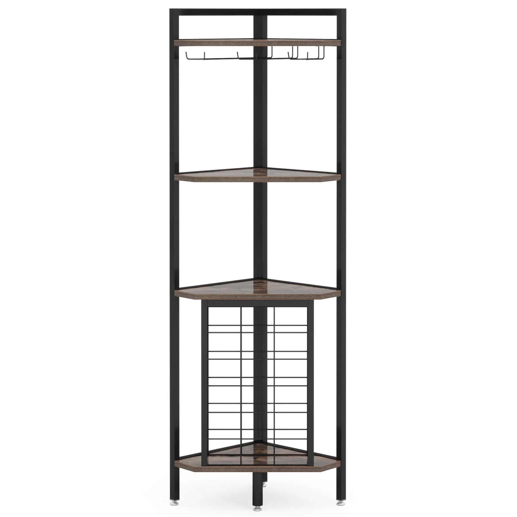 4-Tier Corner Wine Rack with Glass Holder & Storage Shelves