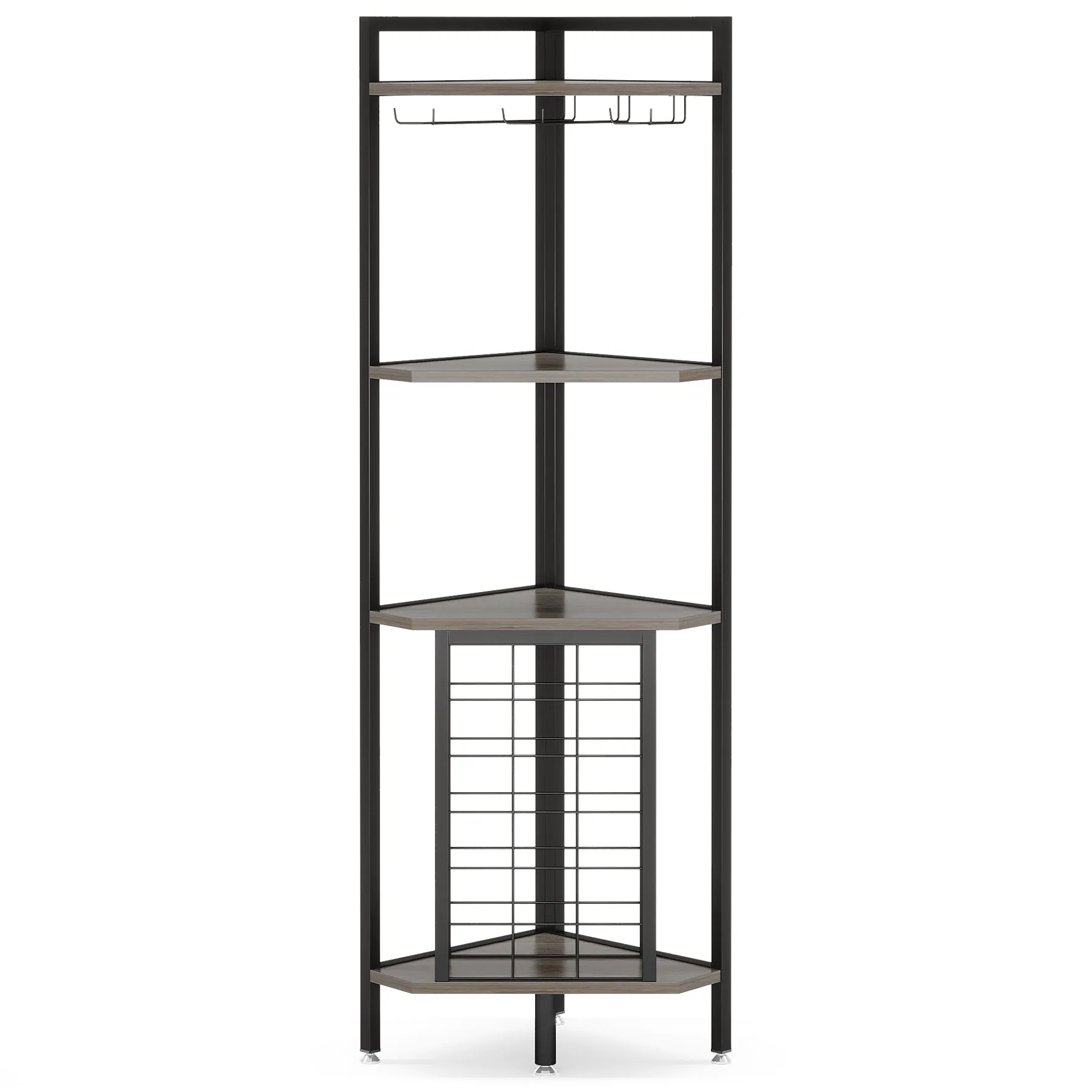 4-Tier Corner Wine Rack with Glass Holder & Storage Shelves