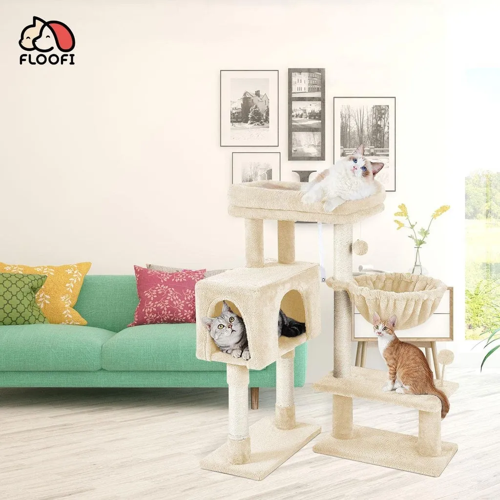 97cm Adjustable Plush Cat Tree with Sisal Posts