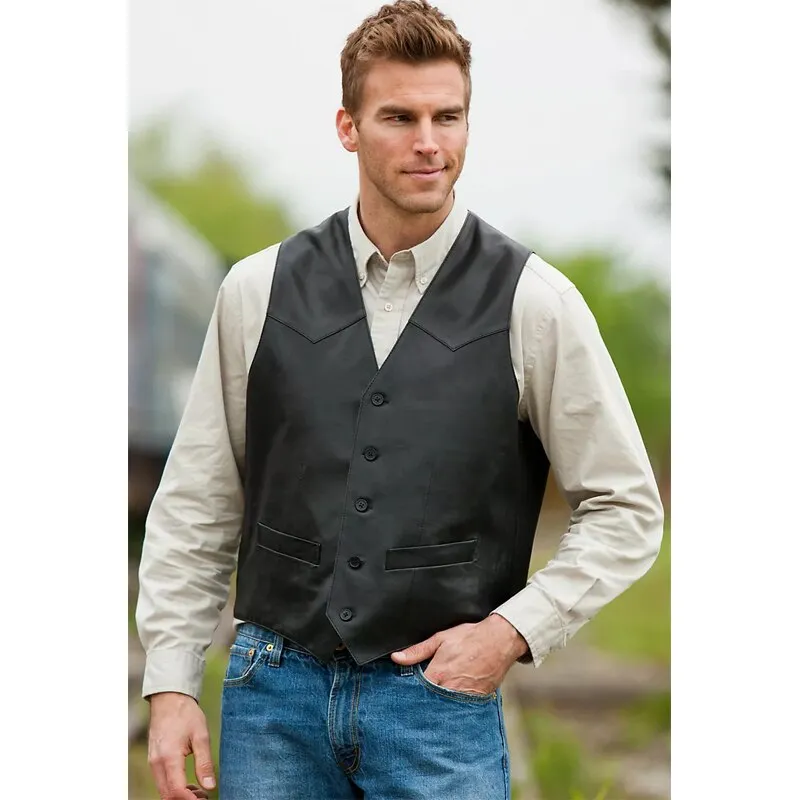 Aidase Suit Vest Men's Leather V-Neck Fashion Casual Jacket Sleeveless Steampunk Western Denim Vest Waistcoat Male