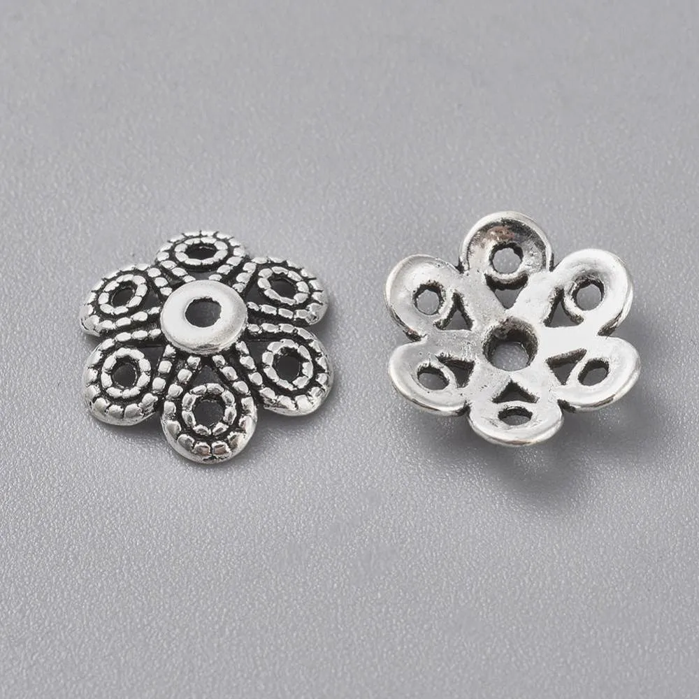 Bead Caps - Flower - 12.5mm - Antique Silver