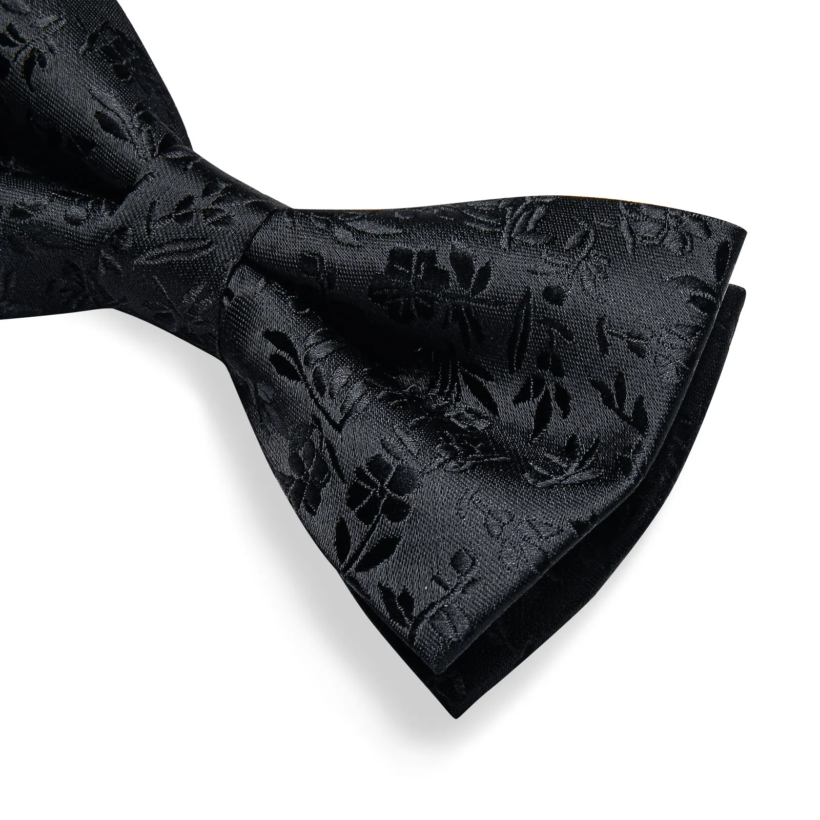 Black Paisley Self-Bowtie Pocket Square Cufflinks Set