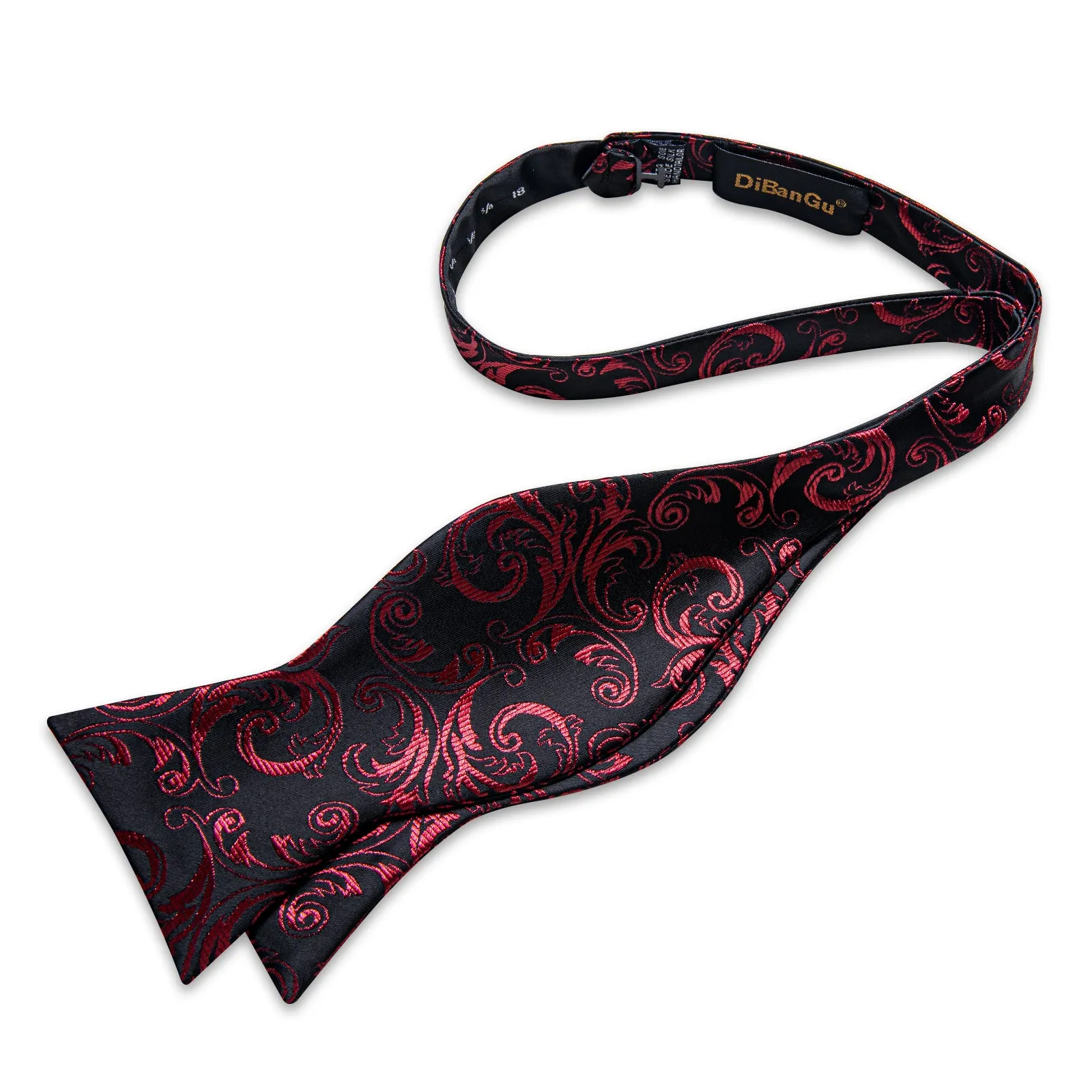 Black Red Floral Self-Bowtie Pocket Square Cufflinks Set