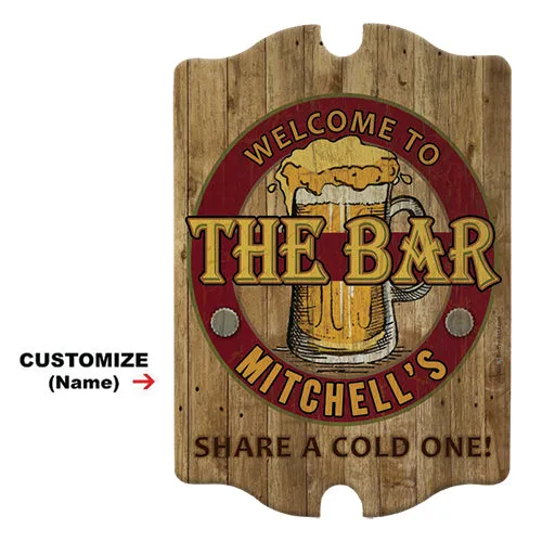 Custom Tavern Shaped Wooden Bar Sign - The Bar