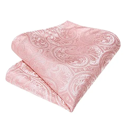 DiBanGu Silk Pink Paisley Self Tie Bow Tie Pocket Square Cufflinks Classic Woven Set for Men Wedding Tuxedo Party