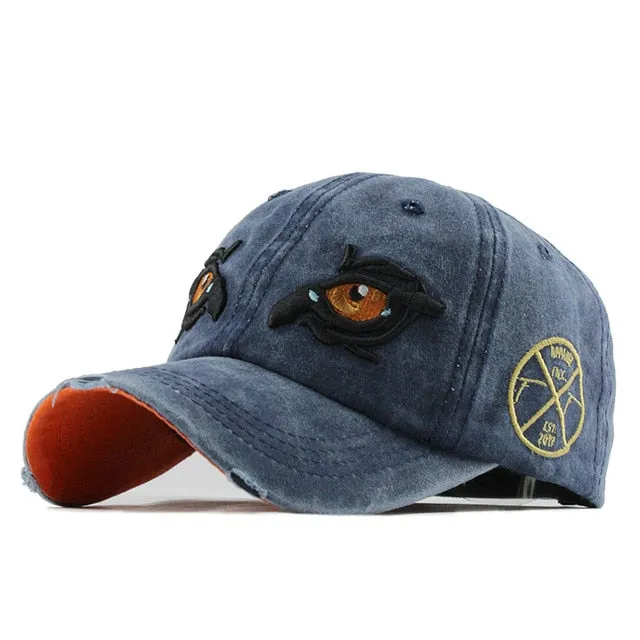 Eagle Eye Embroidered Snapback Washed Cotton Baseball Cap