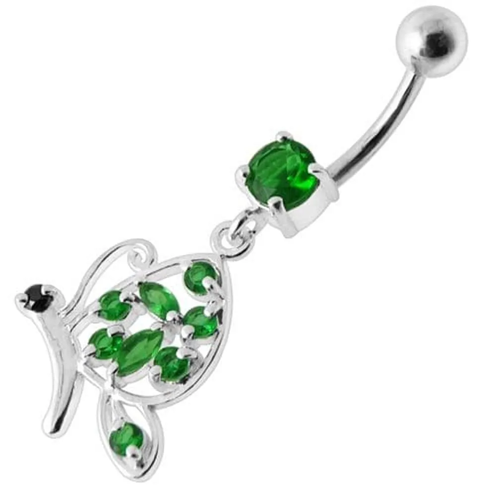 Fancy Butterfly Jeweled Silver Dangling Belly Ring