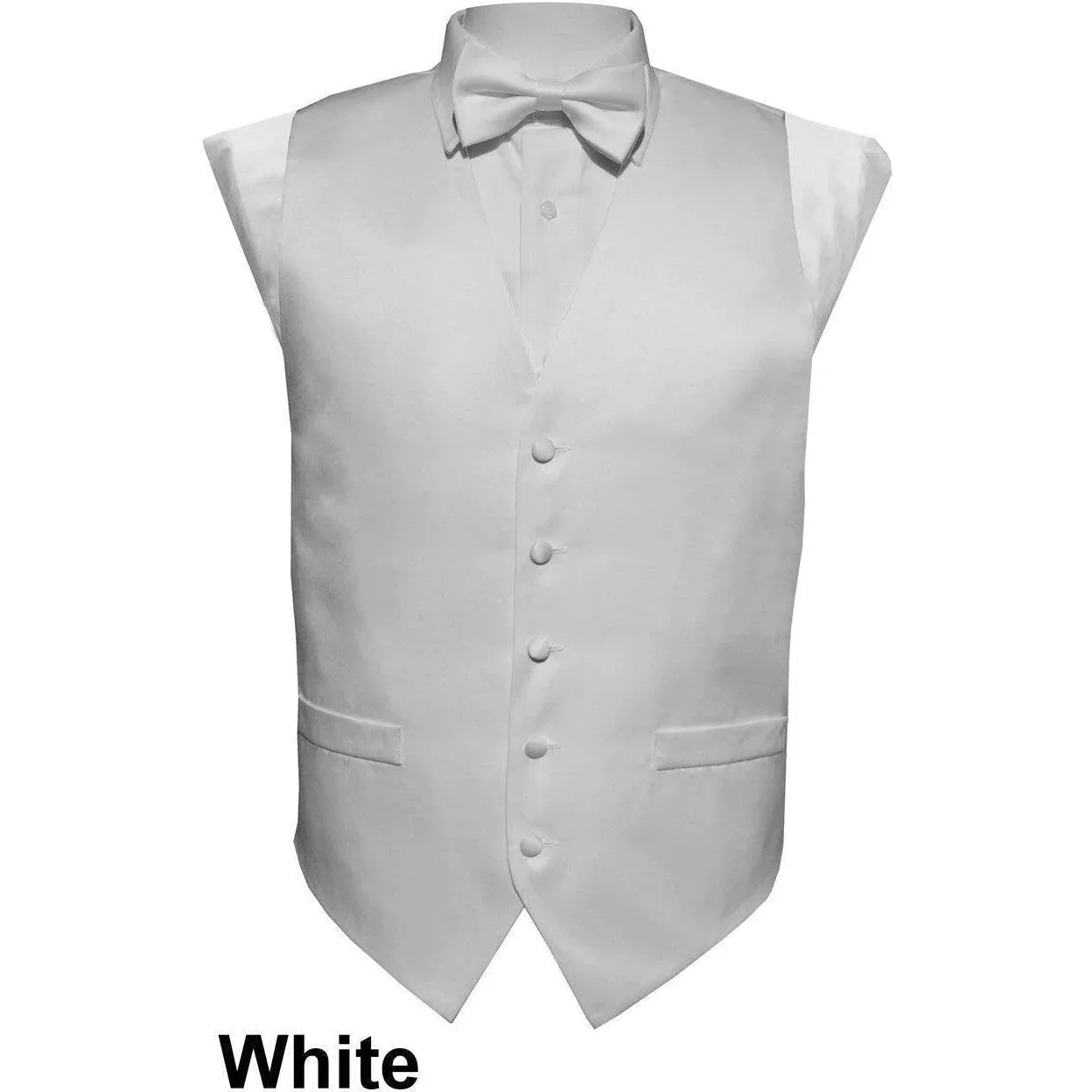 Ferrecci Mens Solid White Luxury Satin Tuxedo Wedding Prom Grad Choir Band 4pc Vest Set