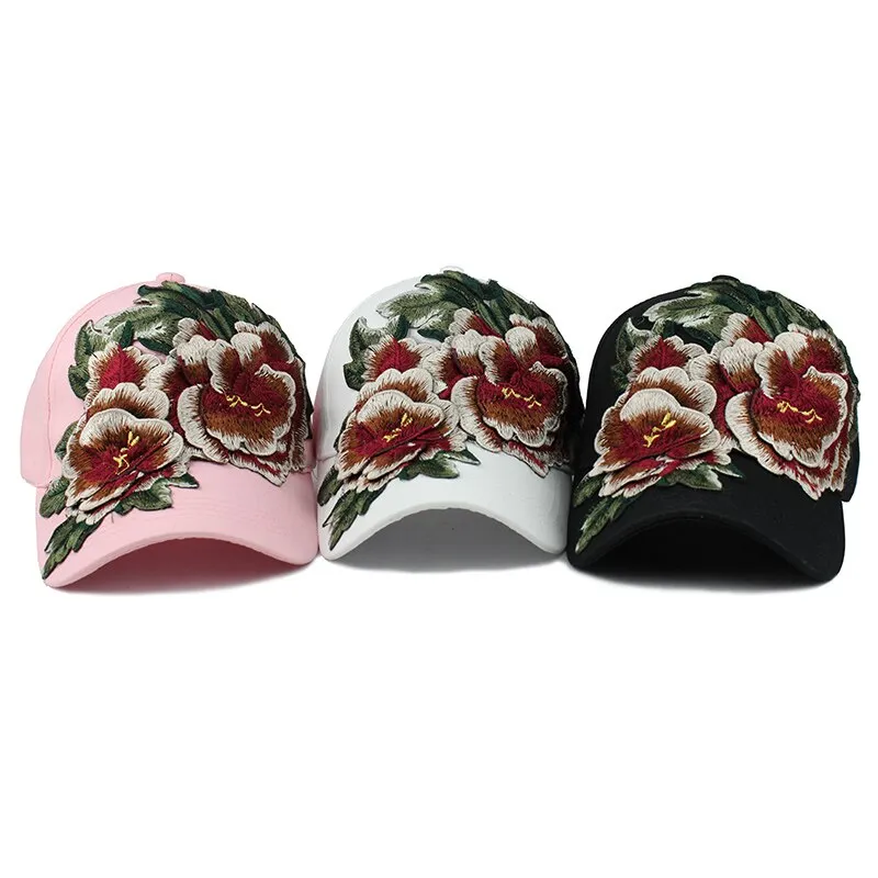 Floral Embroidered Patched Baseball Cap