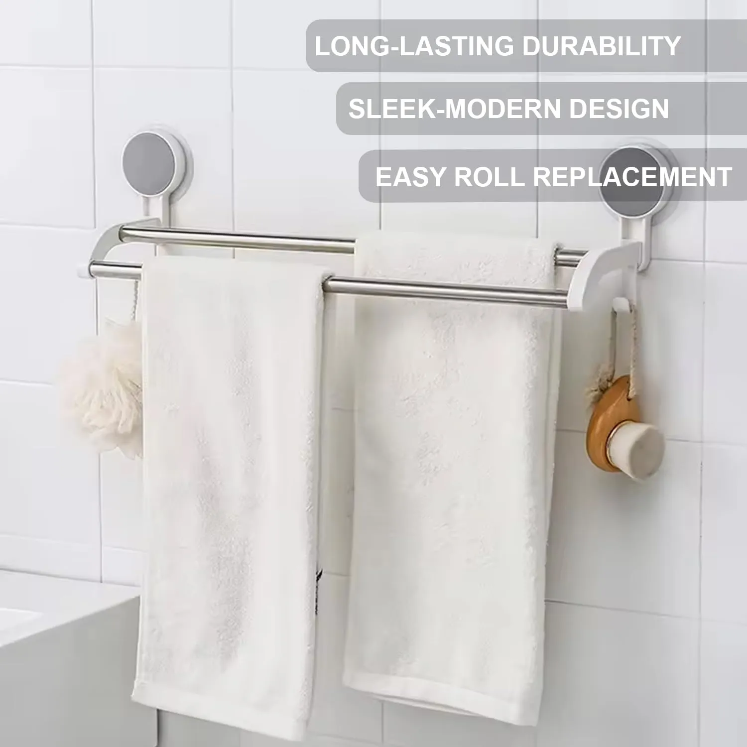 Kuber Industries Towel Bars | Towel Cloth Hanger | Cloth Holder for Bathroom-Kitchen | Double Towel Bar | Cloth Hanger for Bathroom | Towel Rod Bars | 1338 | White