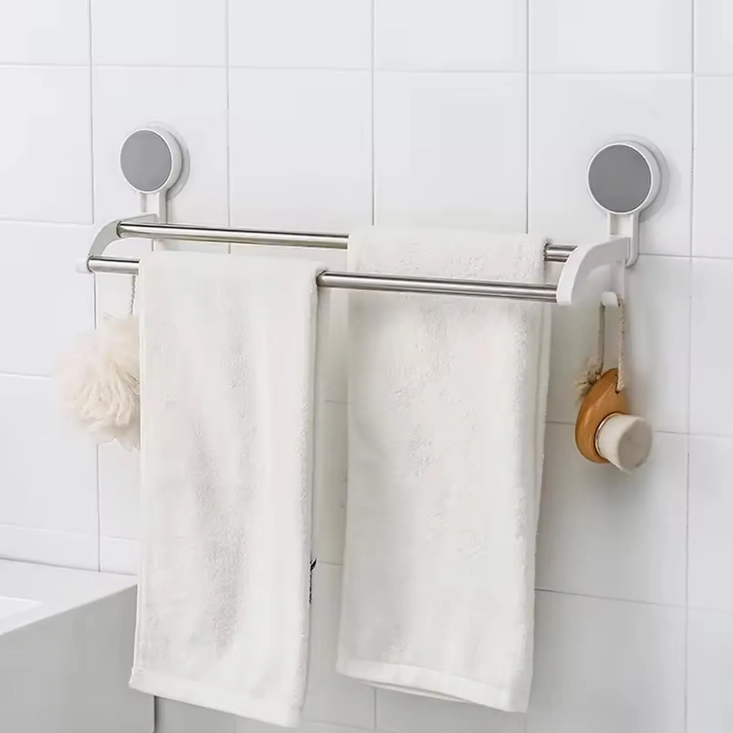 Kuber Industries Towel Bars | Towel Cloth Hanger | Cloth Holder for Bathroom-Kitchen | Double Towel Bar | Cloth Hanger for Bathroom | Towel Rod Bars | 1338 | White