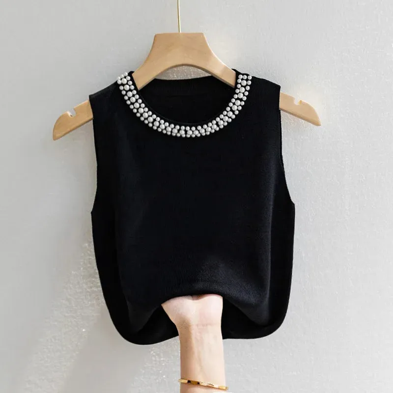 Loose Knitted Sleeveless Sequined Vests Tops