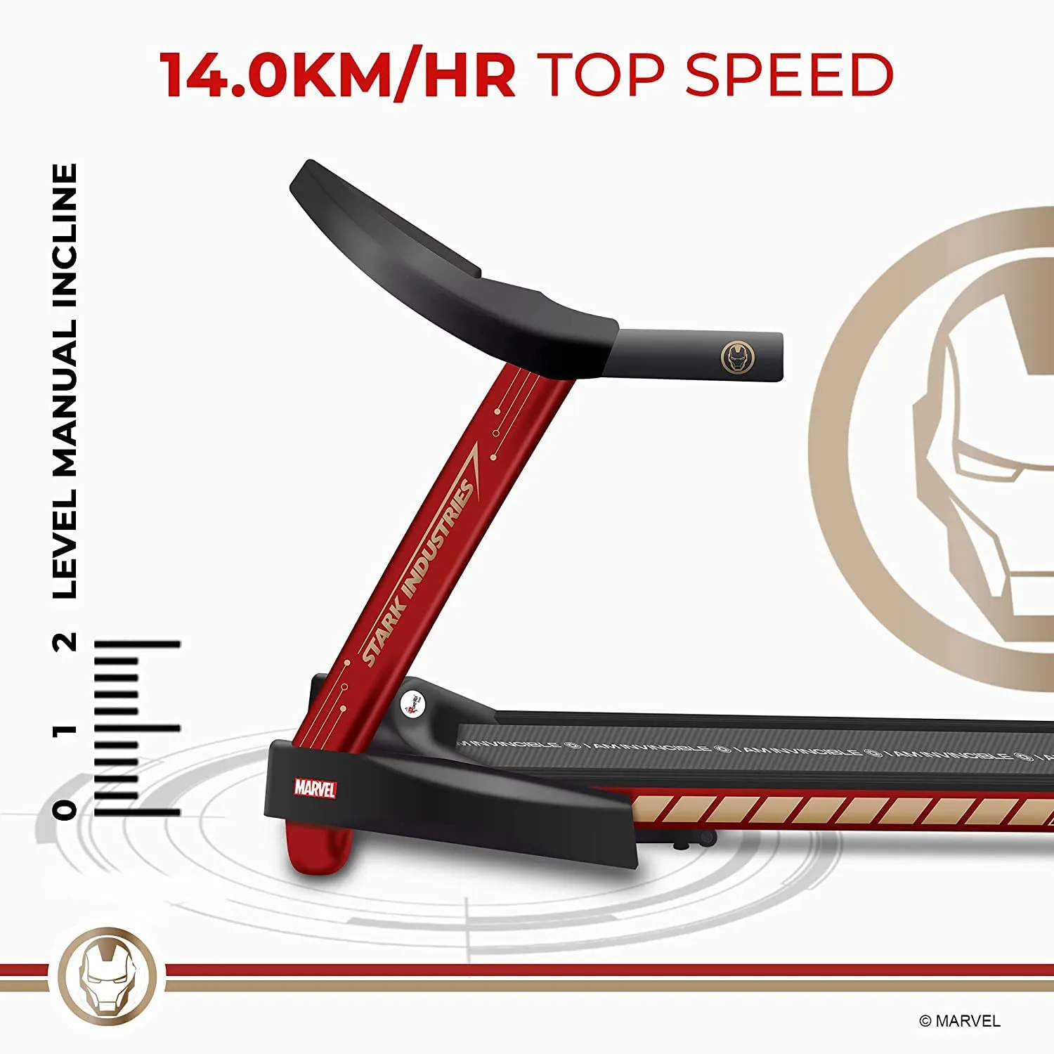 Marvel MT-1M Iron Man Edition 4HP Peak Smart Folding Electric Treadmill With Manual Incline | MP3 | Speaker | Exercise Machine - Red