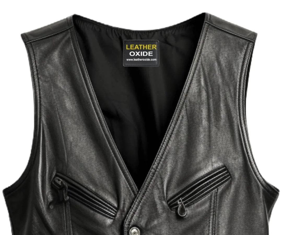 Men Black Leather Vest