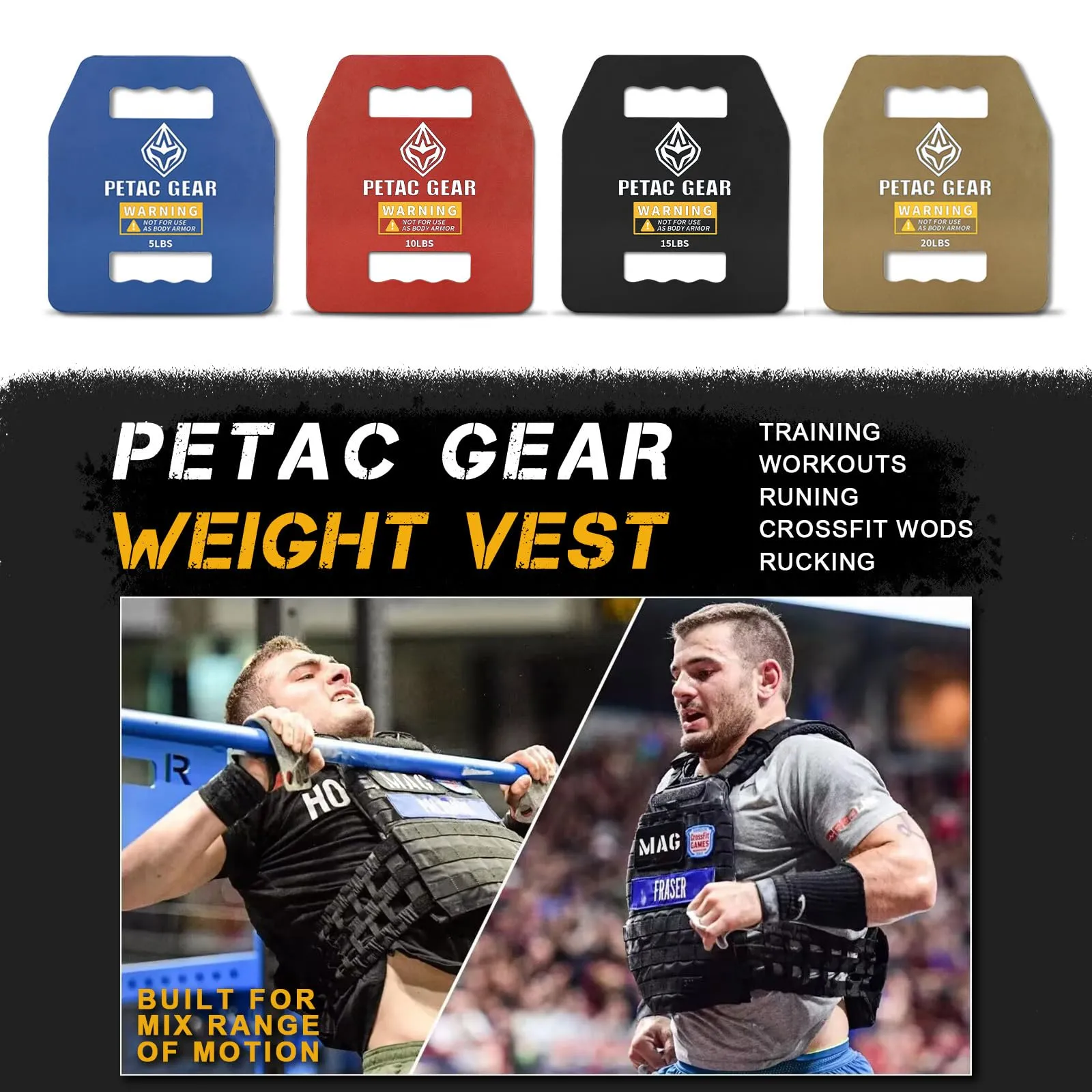 PETAC GEAR Curved/Straight Weights Plates For Weighted Vest For Men Workout,5/10/15/20 LBS Weight Strength Training Vests Equipment Workout Gear (Straight, 15LB*2)