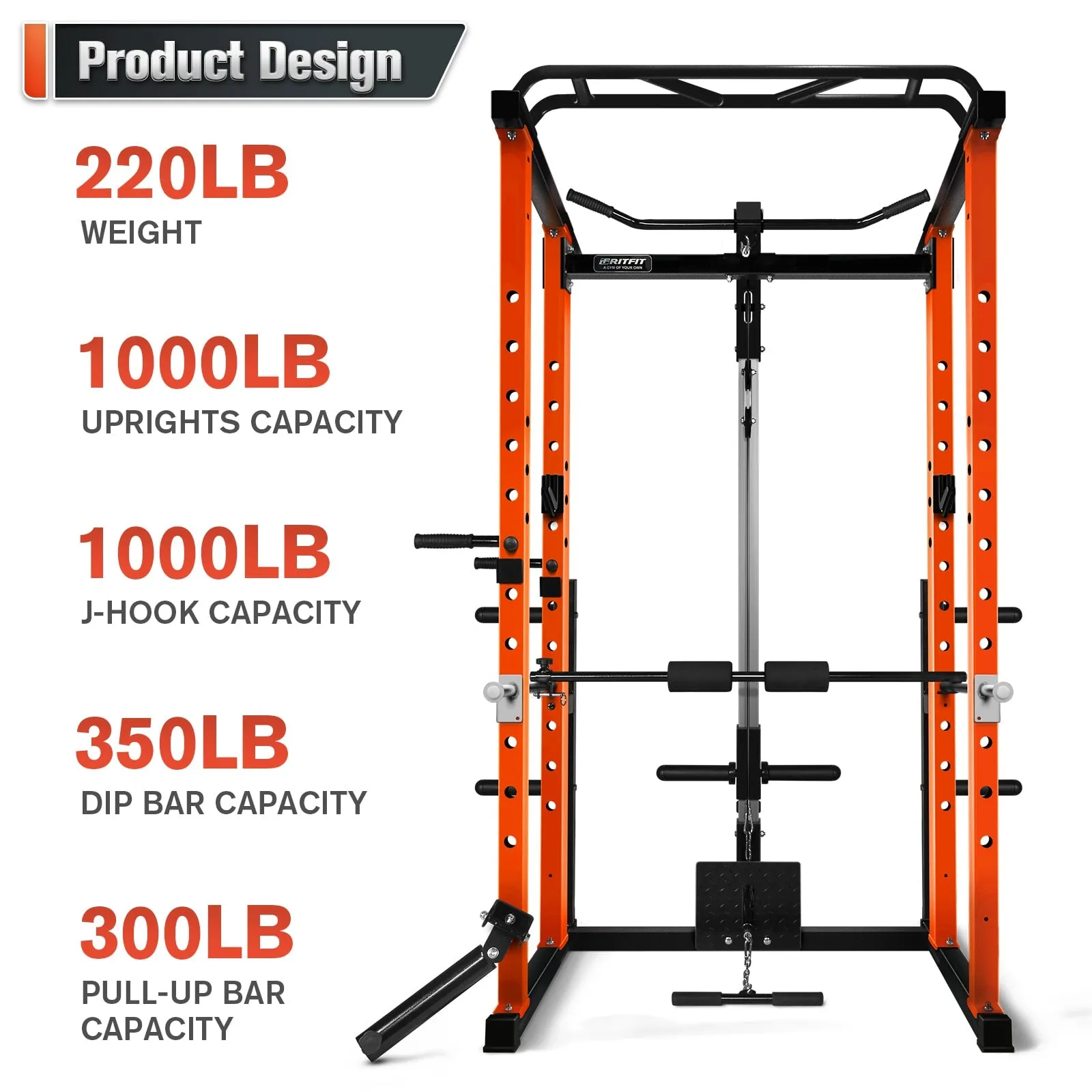 RitFit PPC02 1000lbs Power Cage with Lat Pulldown for Home Gym