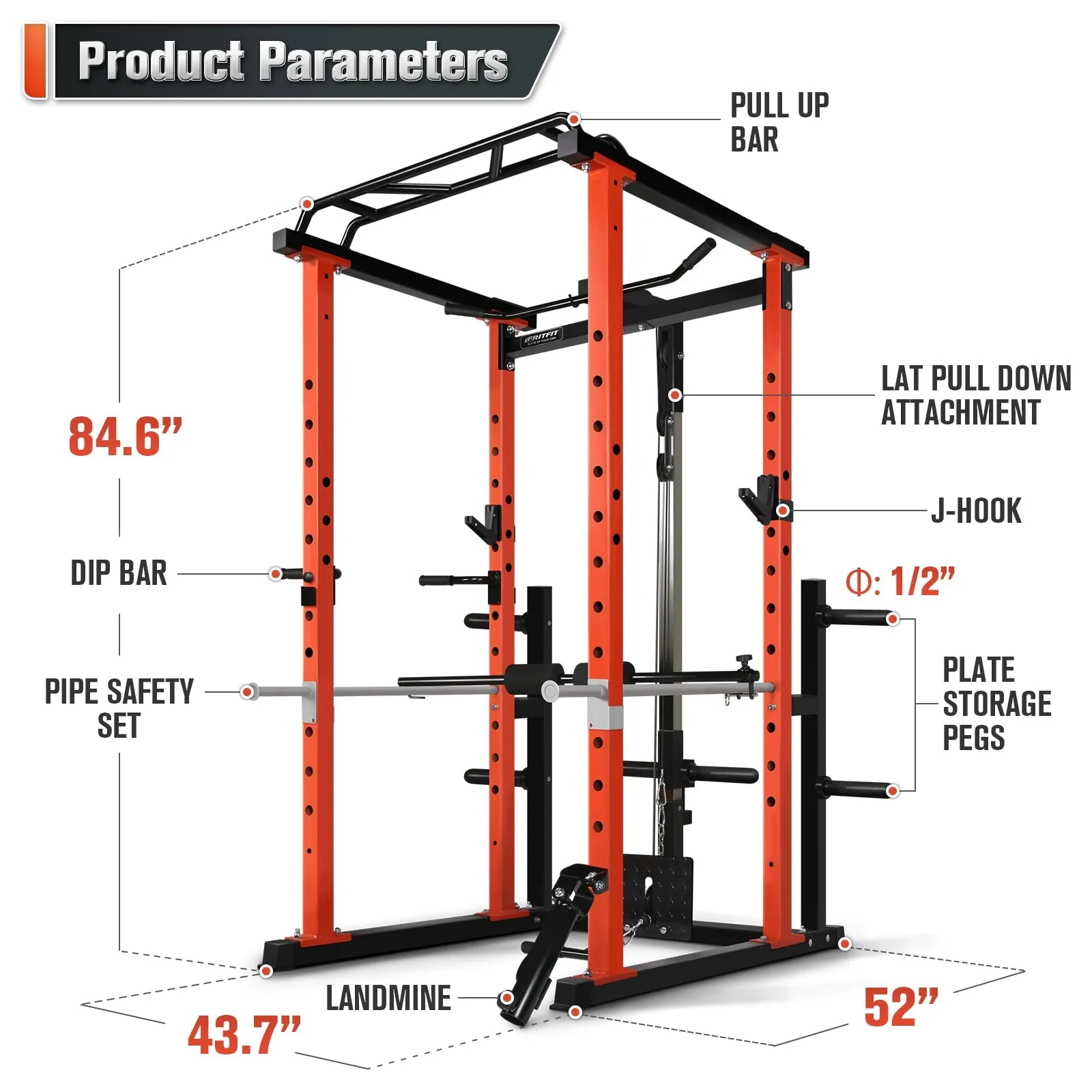 RitFit PPC02 1000lbs Power Cage with Lat Pulldown for Home Gym