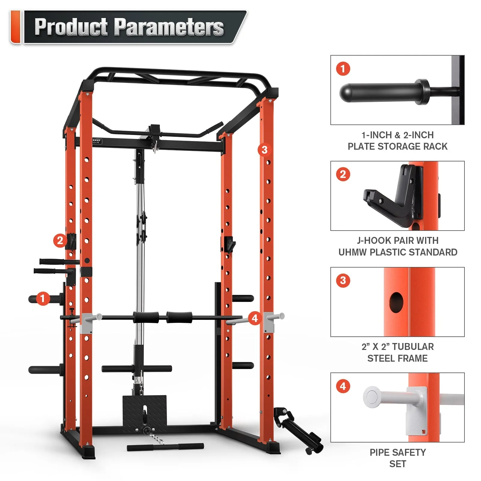 RitFit PPC02 1000lbs Power Cage with Lat Pulldown for Home Gym