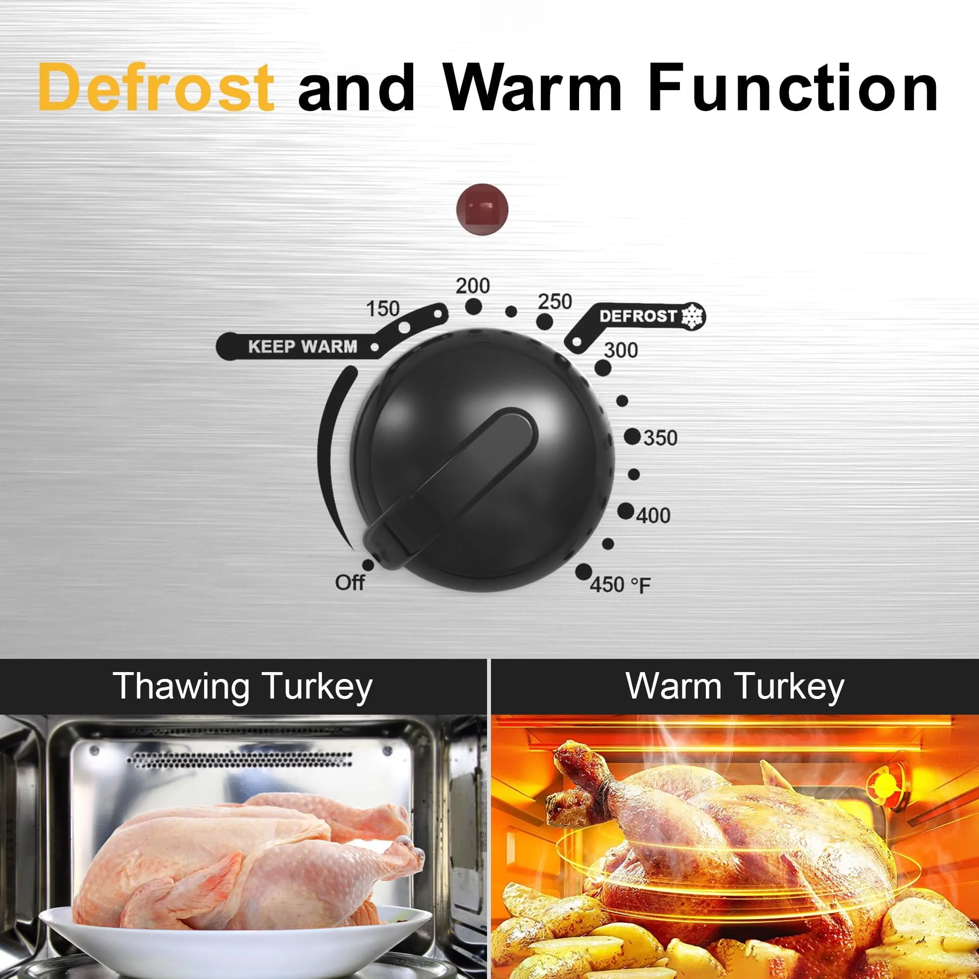 Sunvivi Roaster Oven with Self-Basting Lid, 26qt Electric Roaster with Removable Pan & Rack, Turkey Roaster Oven with Defrost & Warm Function, Stainless Steel, Grey