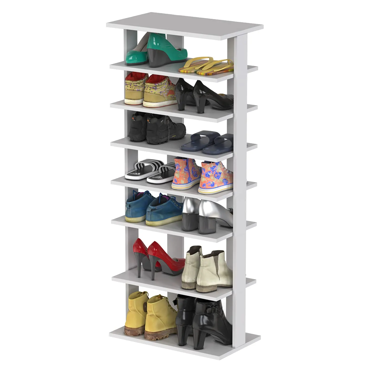 Tangkula 7 Tiers Vertical Shoe Rack, Entryway Wooden Shoes Racks, Modern Shoe Rack Organizer