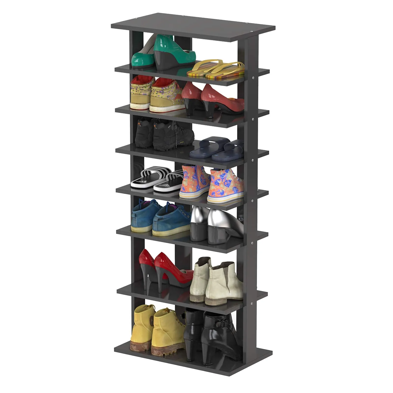 Tangkula 7 Tiers Vertical Shoe Rack, Entryway Wooden Shoes Racks, Modern Shoe Rack Organizer