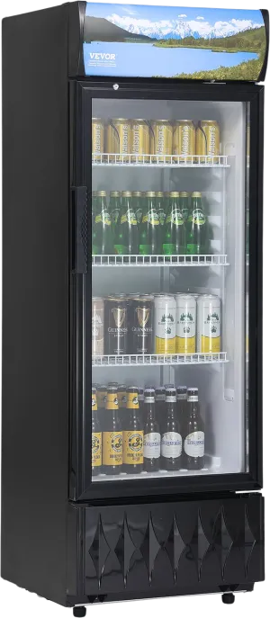 Vevor Merchandiser Refrigerator 6.8 Cu. Ft. Glass Door Beverage Display Cooler with 3 Adjustable Shelves New