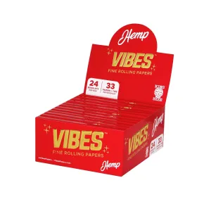 Vibes - King Size Slim Hemp - 33 Paper Booklet w/ Tips - 24 Pack Box