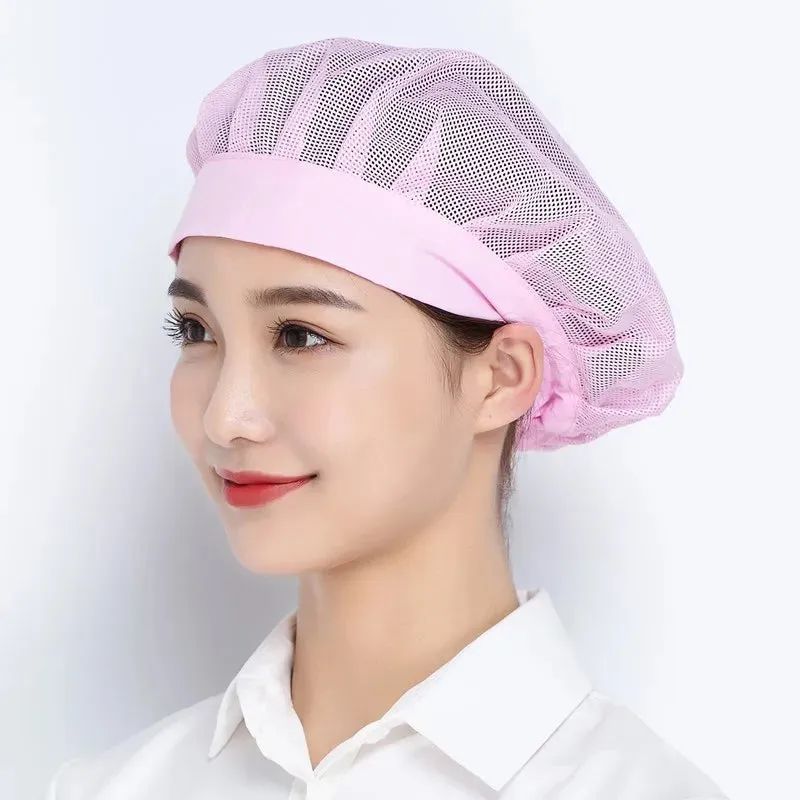 White Elastic Breathable Net Hat Kitchen Work Hats Canteen Restaurant Food Service Bakery Baking Catering Cook Caps for Women