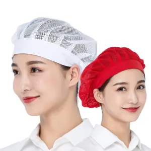 White Elastic Breathable Net Hat Kitchen Work Hats Canteen Restaurant Food Service Bakery Baking Catering Cook Caps for Women