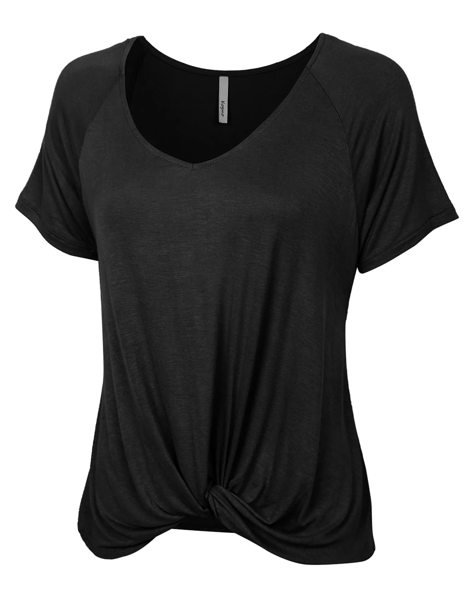 Women's Raglan Sleeve Dolman Tunic Tshirt Top with Knot on Hemline