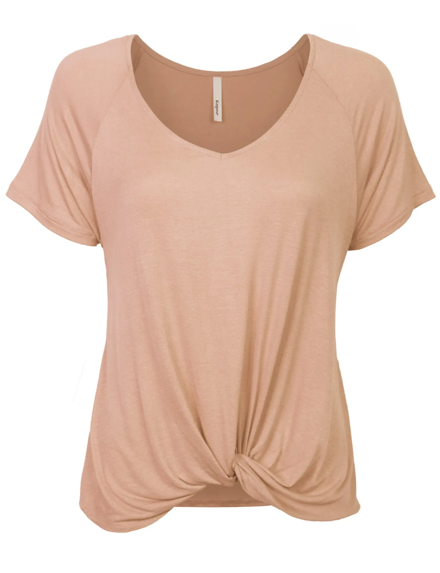 Women's Raglan Sleeve Dolman Tunic Tshirt Top with Knot on Hemline