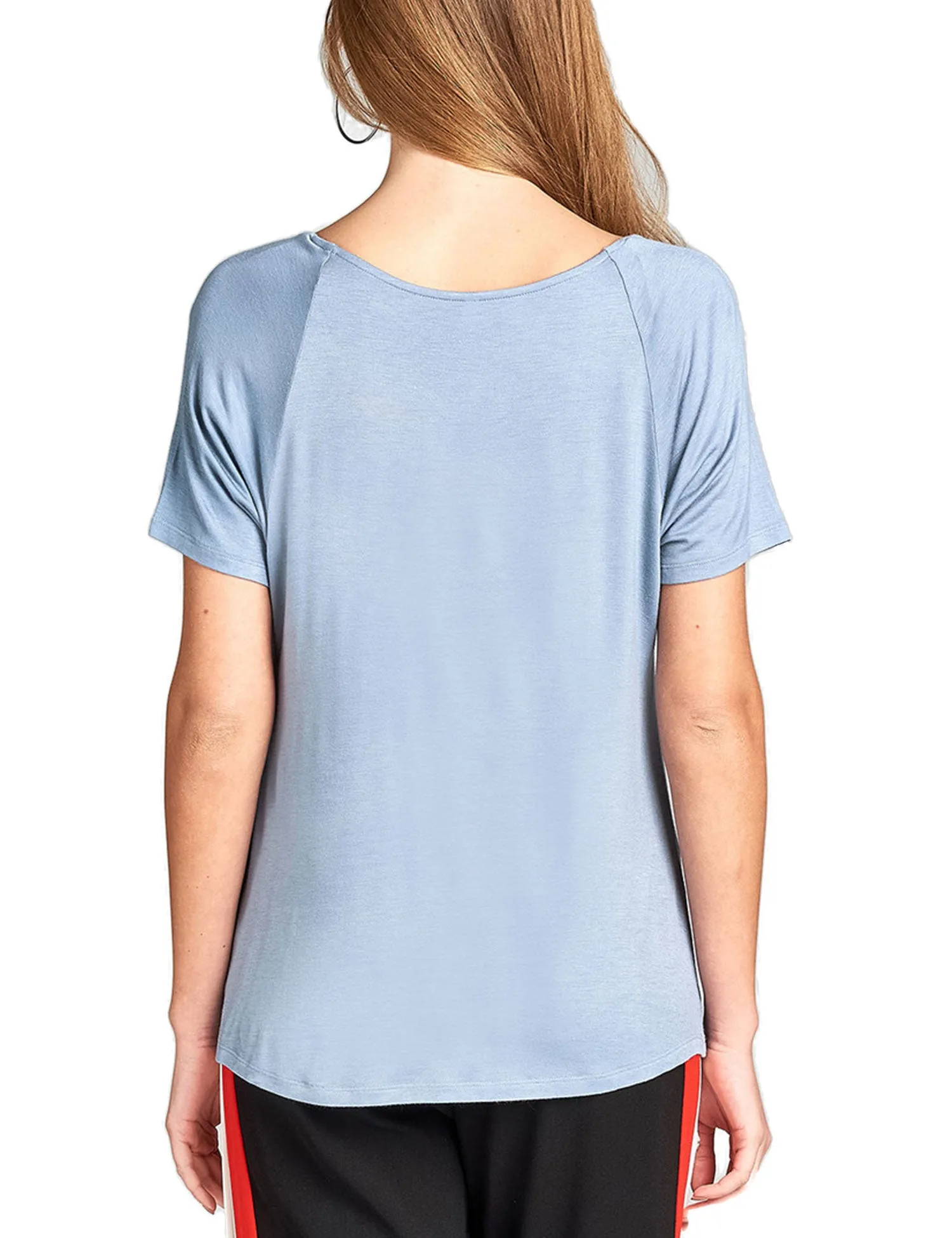 Women's Raglan Sleeve Dolman Tunic Tshirt Top with Knot on Hemline