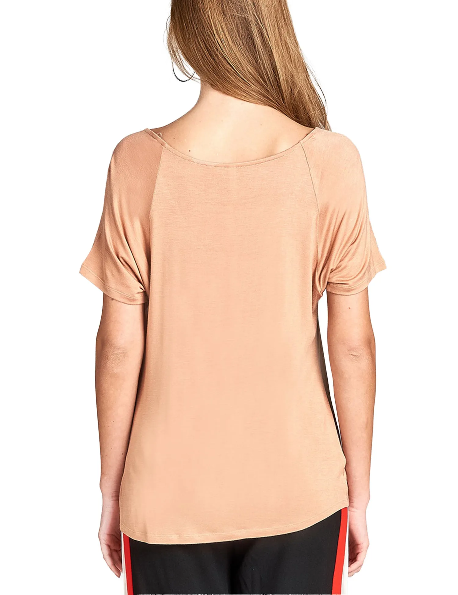 Women's Raglan Sleeve Dolman Tunic Tshirt Top with Knot on Hemline