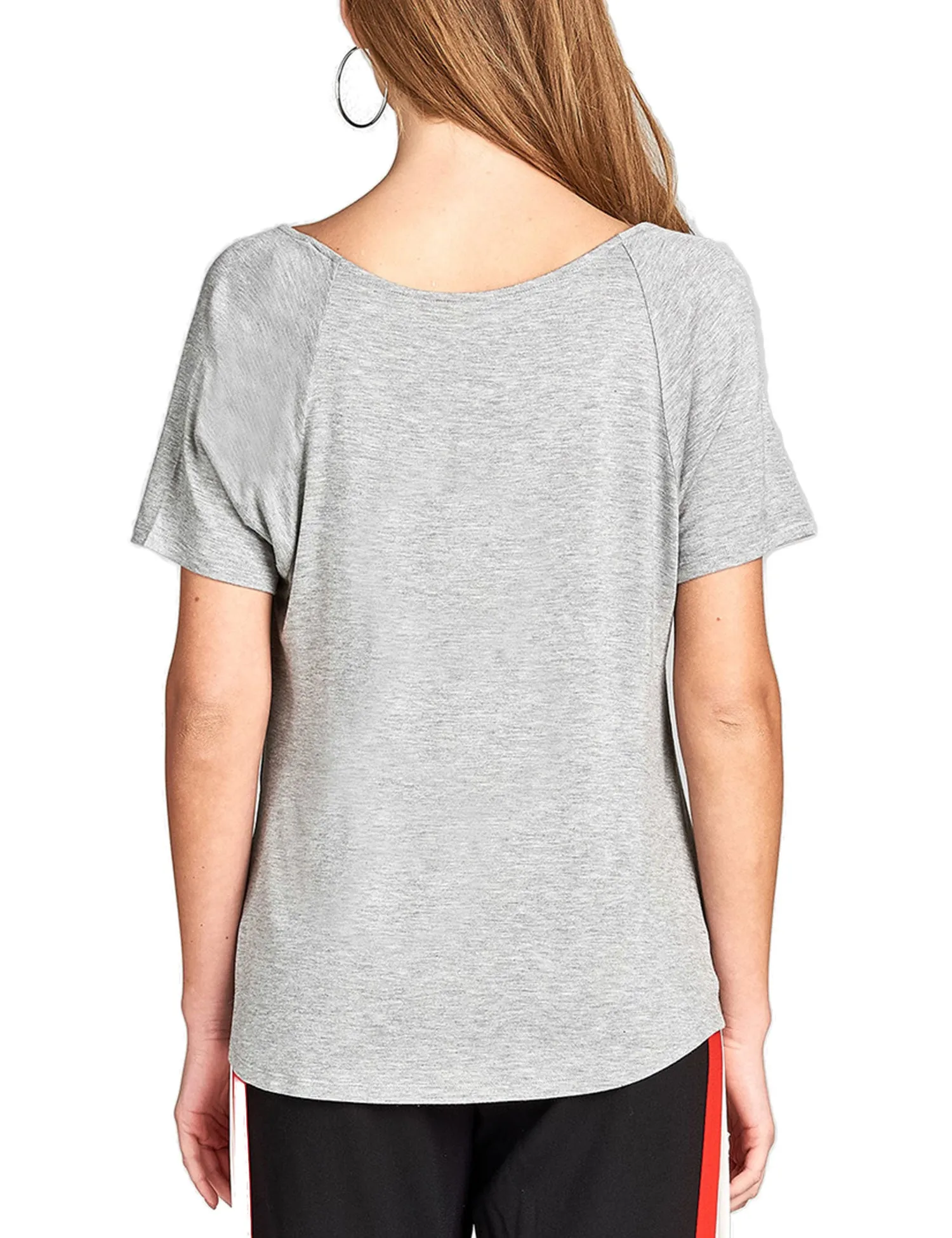 Women's Raglan Sleeve Dolman Tunic Tshirt Top with Knot on Hemline