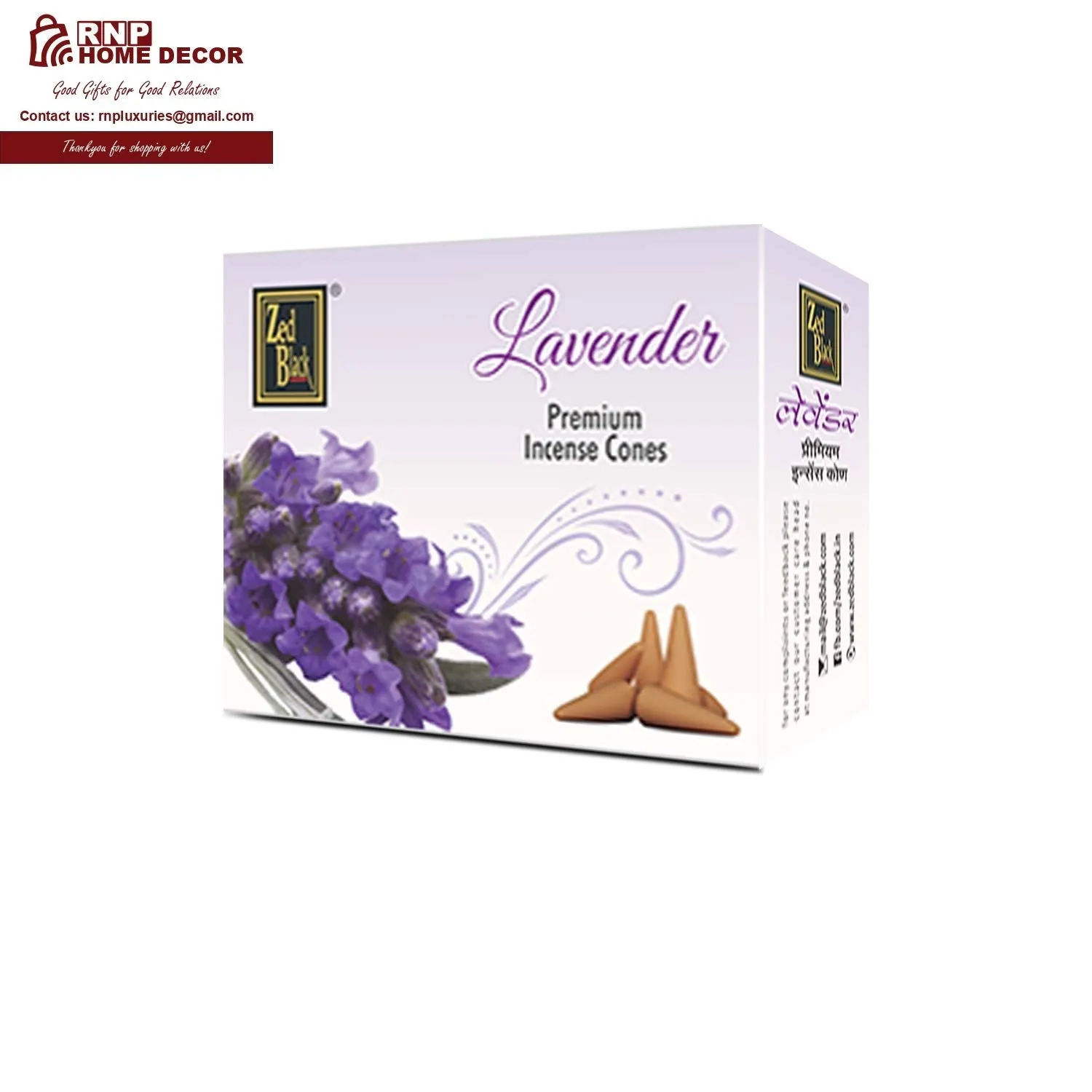 Zed Black Dhoop Cones Boxes (Rose, Mogra, Sandal and Lavender) - Pack of 12 (Total No. of Dhoop Cones - 240)