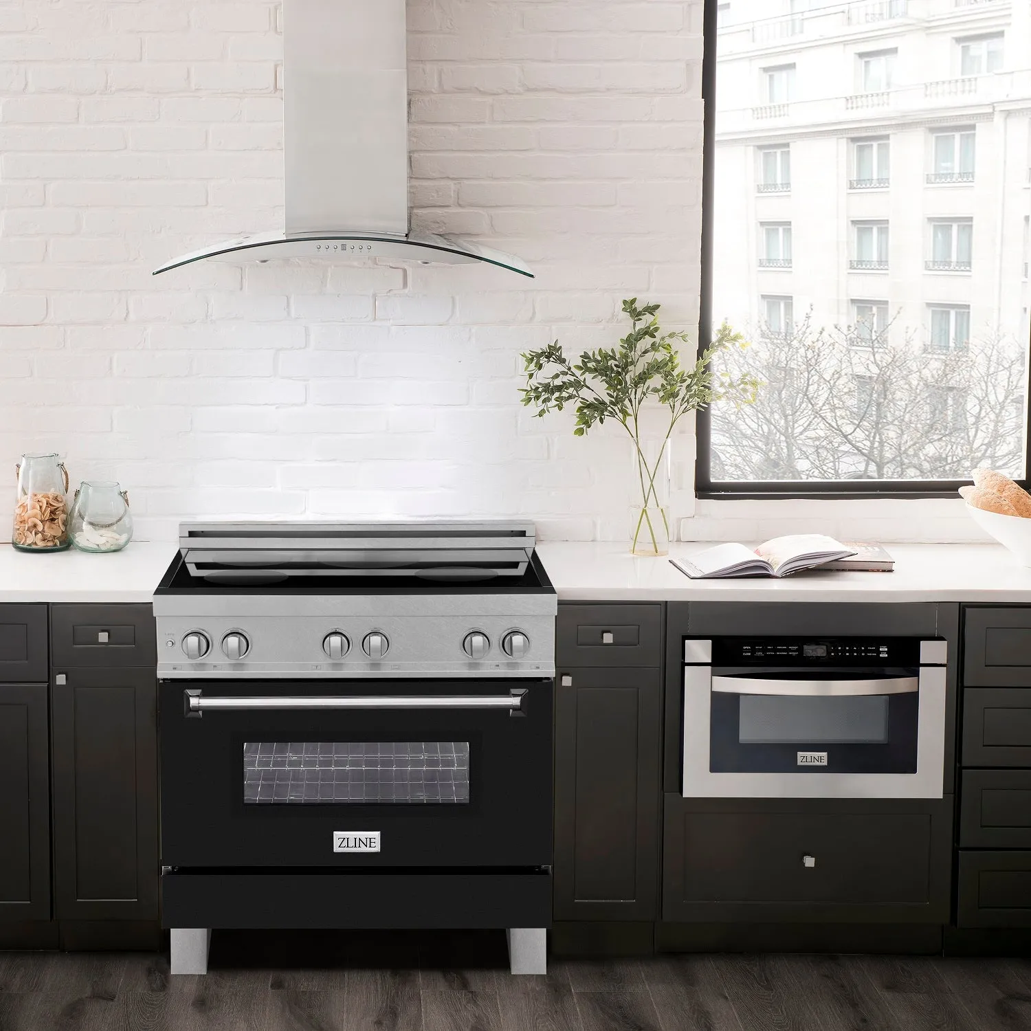 ZLINE 36" 4.6 cu. ft. Induction Range with a 4 Element Stove and Electric Oven in DURASNOW® Stainless Steel and Black Matte (RAINDS-BLM-36)