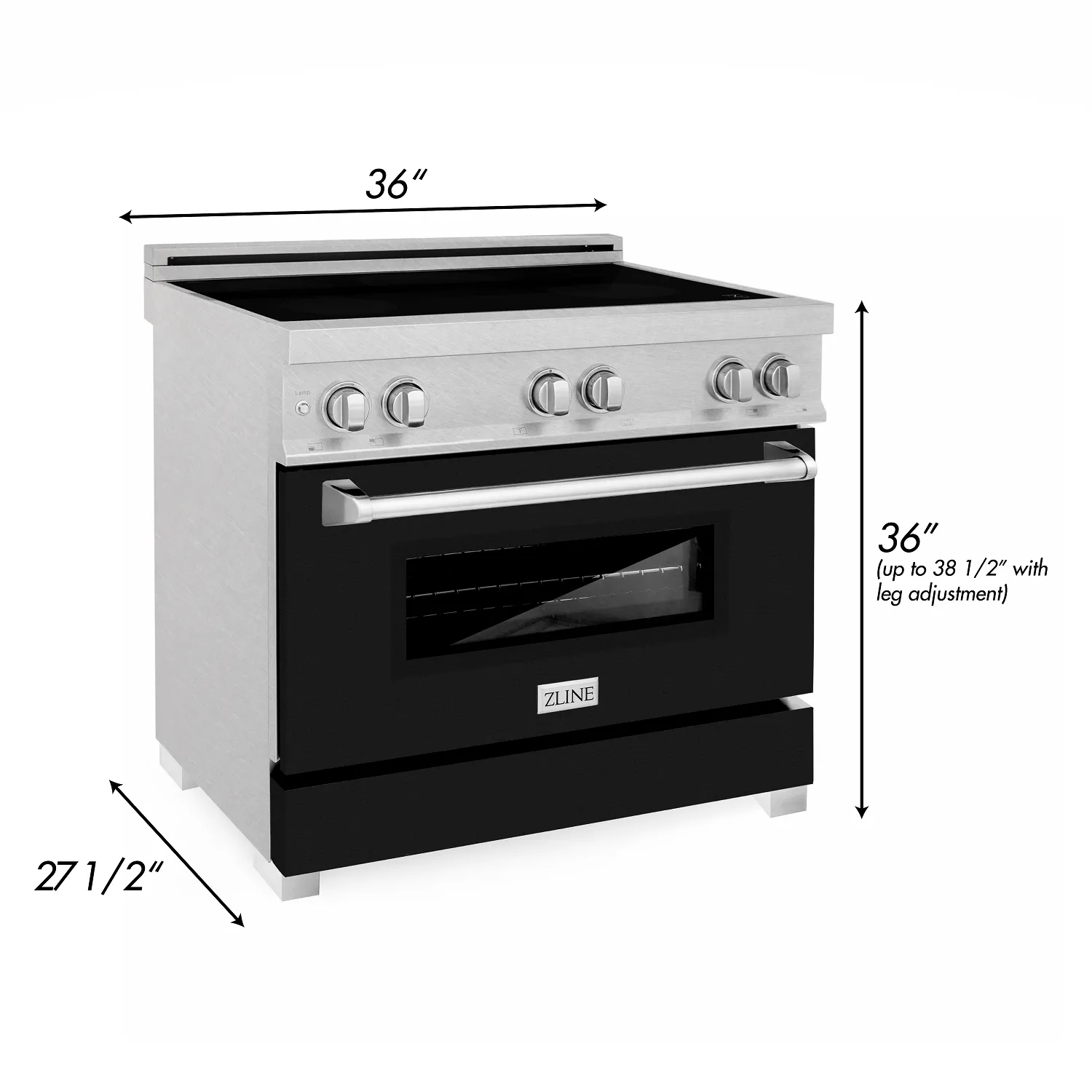 ZLINE 36" 4.6 cu. ft. Induction Range with a 4 Element Stove and Electric Oven in DURASNOW® Stainless Steel and Black Matte (RAINDS-BLM-36)