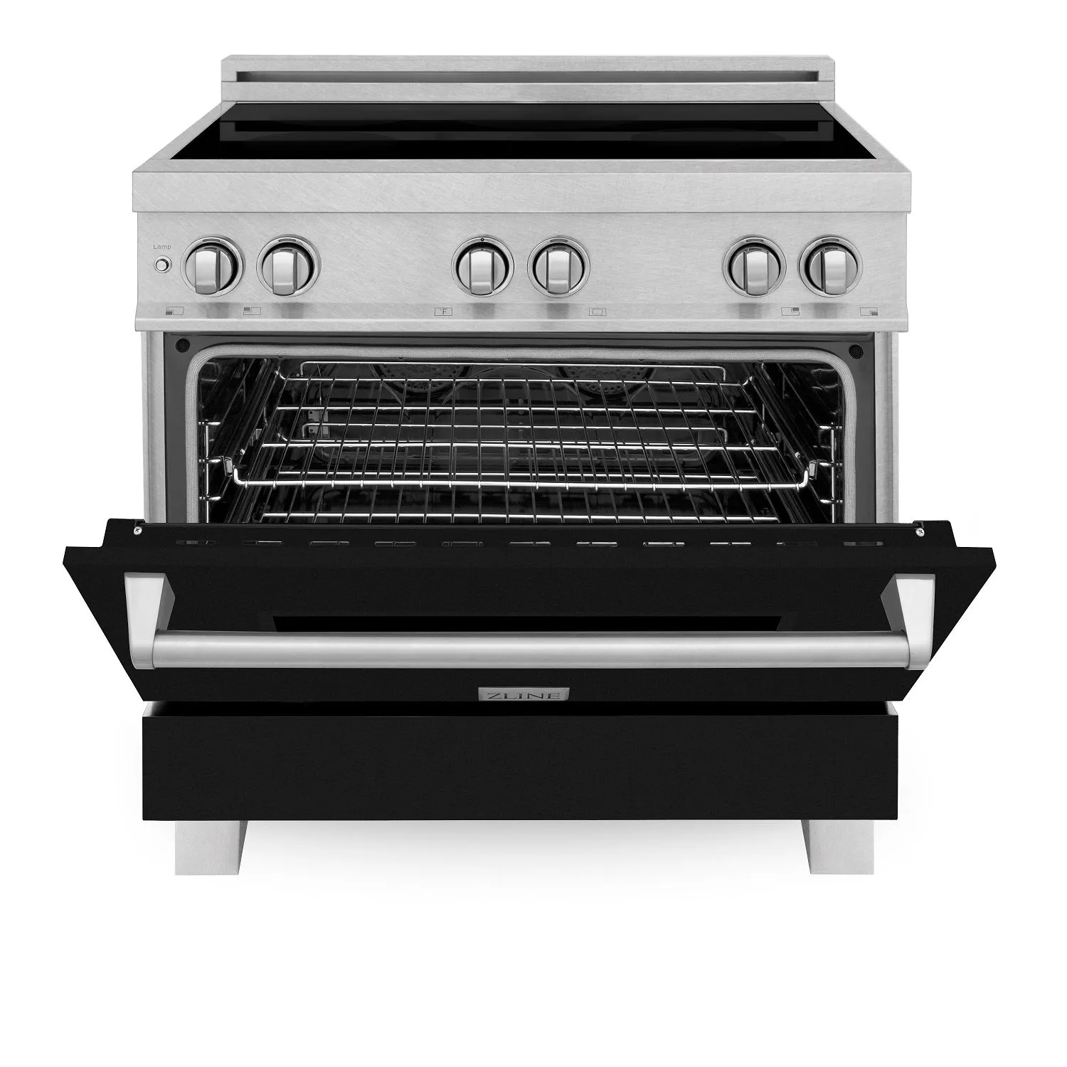 ZLINE 36" 4.6 cu. ft. Induction Range with a 4 Element Stove and Electric Oven in DURASNOW® Stainless Steel and Black Matte (RAINDS-BLM-36)