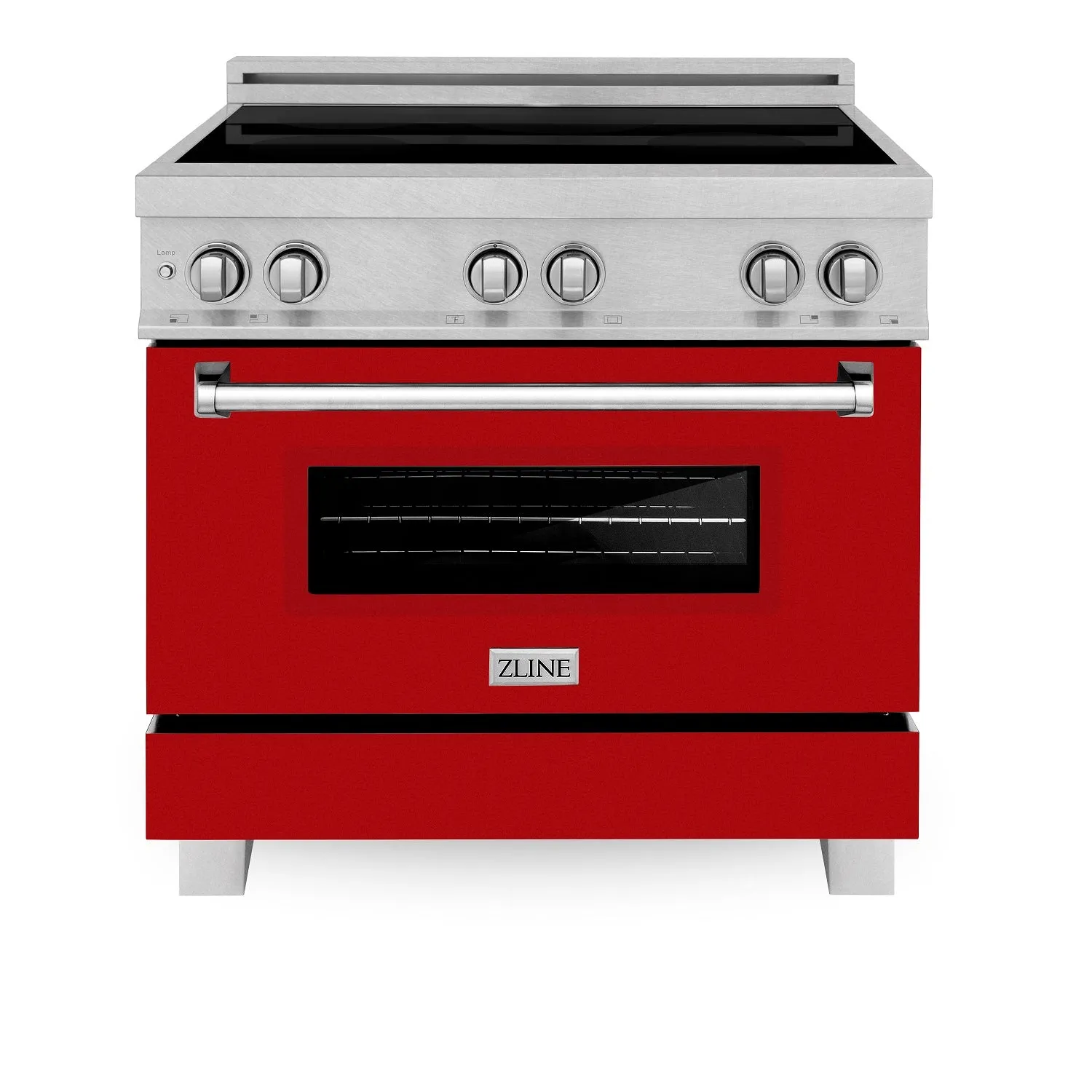 ZLINE 36" 4.6 cu. ft. Induction Range with a 4 Element Stove and Electric Oven in DURASNOW® Stainless Steel and Red Gloss (RAINDS-RG-36)