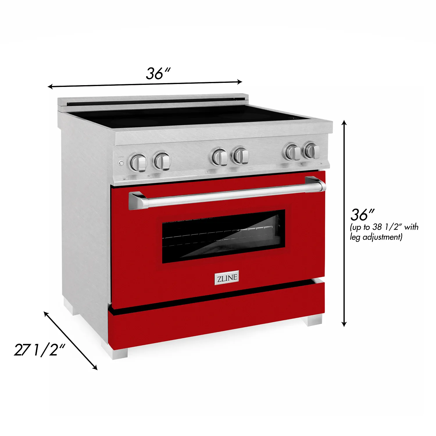 ZLINE 36" 4.6 cu. ft. Induction Range with a 4 Element Stove and Electric Oven in DURASNOW® Stainless Steel and Red Gloss (RAINDS-RG-36)