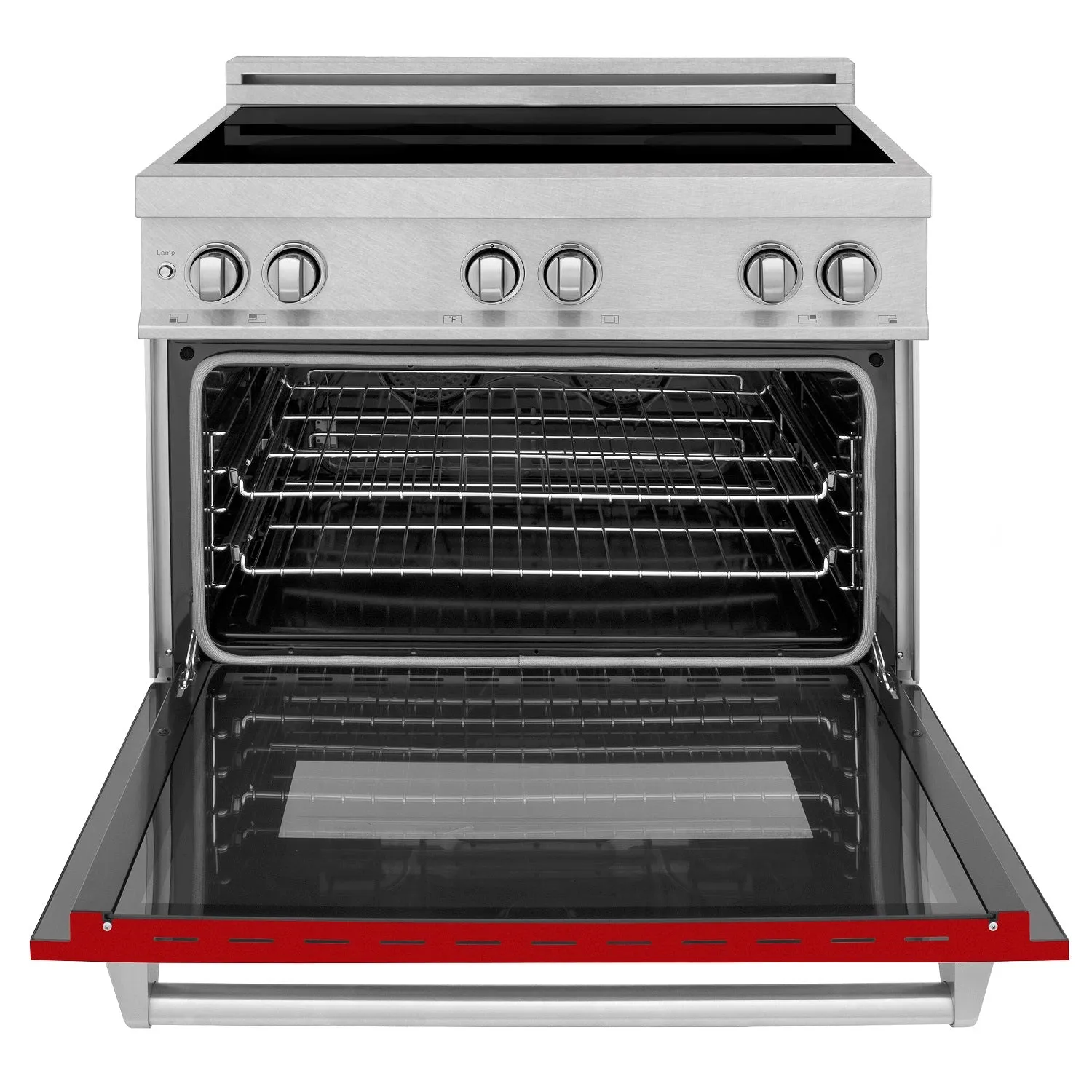 ZLINE 36" 4.6 cu. ft. Induction Range with a 4 Element Stove and Electric Oven in DURASNOW® Stainless Steel and Red Gloss (RAINDS-RG-36)