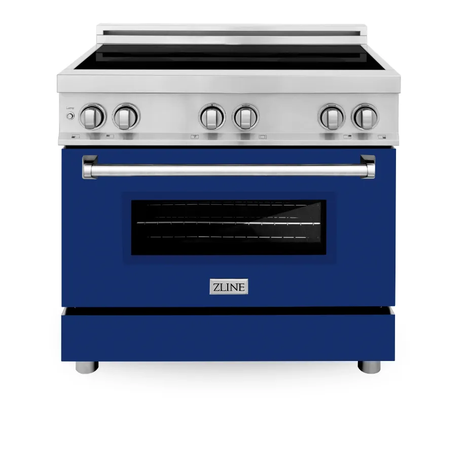 ZLINE 36" Professional Stainless Steel Induction Cooktop/Electric Oven Range with Blue Gloss Door (RAIND-BG-36)