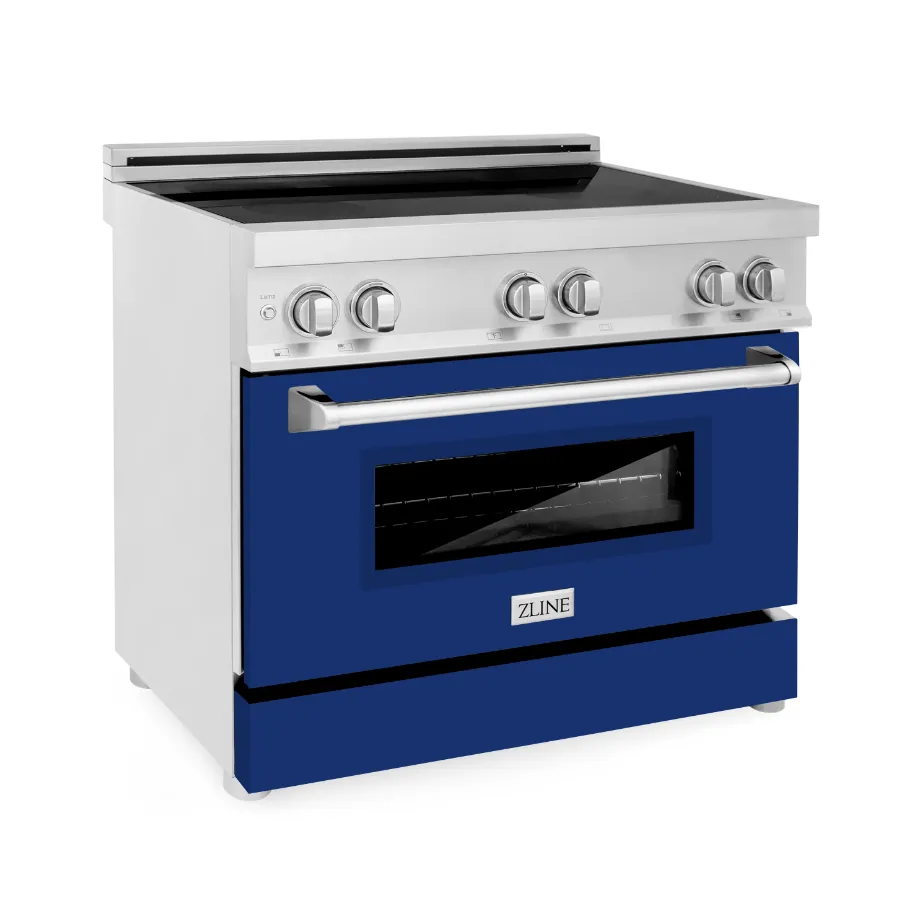 ZLINE 36" Professional Stainless Steel Induction Cooktop/Electric Oven Range with Blue Gloss Door (RAIND-BG-36)